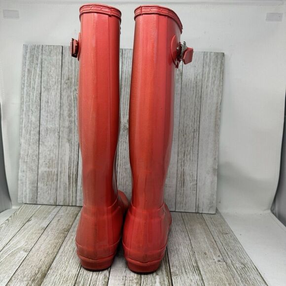 Hunter Rain Boots Womens Size 7 Pink Rubber Original Tall Classic Outdoor Matte - Picture 7 of 12